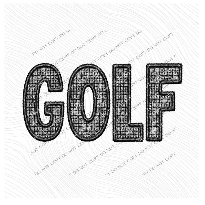 Golf Faux Embroidery Diamonds Bling in Black Digital Design, PNG