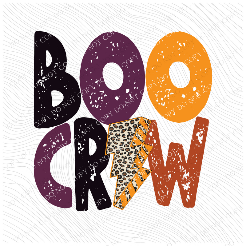 Boo Crew Colorful Distressed Leopard Lightning Bolt Digital Design, PNG