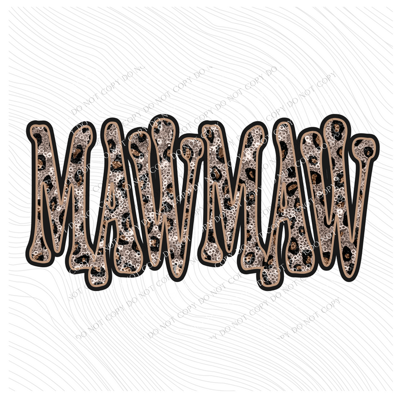 MawMaw Vintage Shadow Outline in Faux Sequin Leopard Digital Design, PNG Only