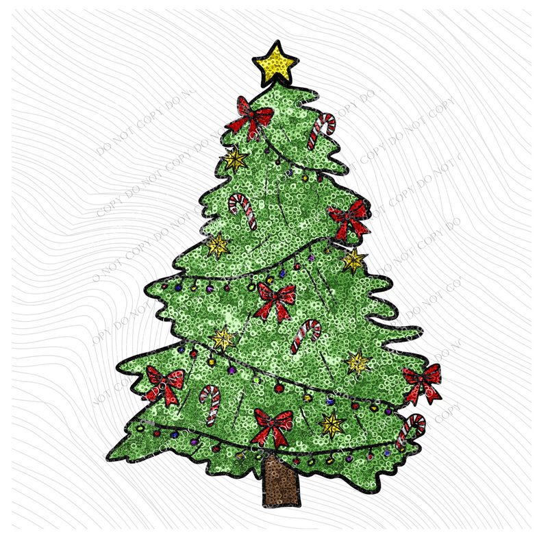 Sparkly Christmas Tree in Faux Sequin Digital Design, PNG