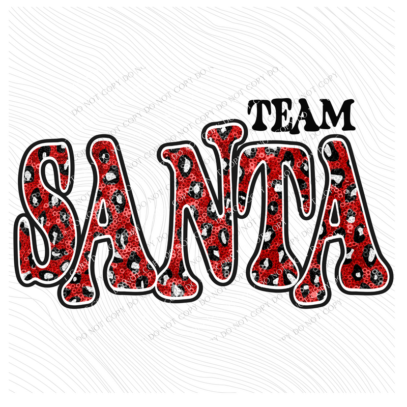 Team Santa Vintage Shadow Outline in Faux Sequin Red Leopard Christmas Digital Design, PNG Only