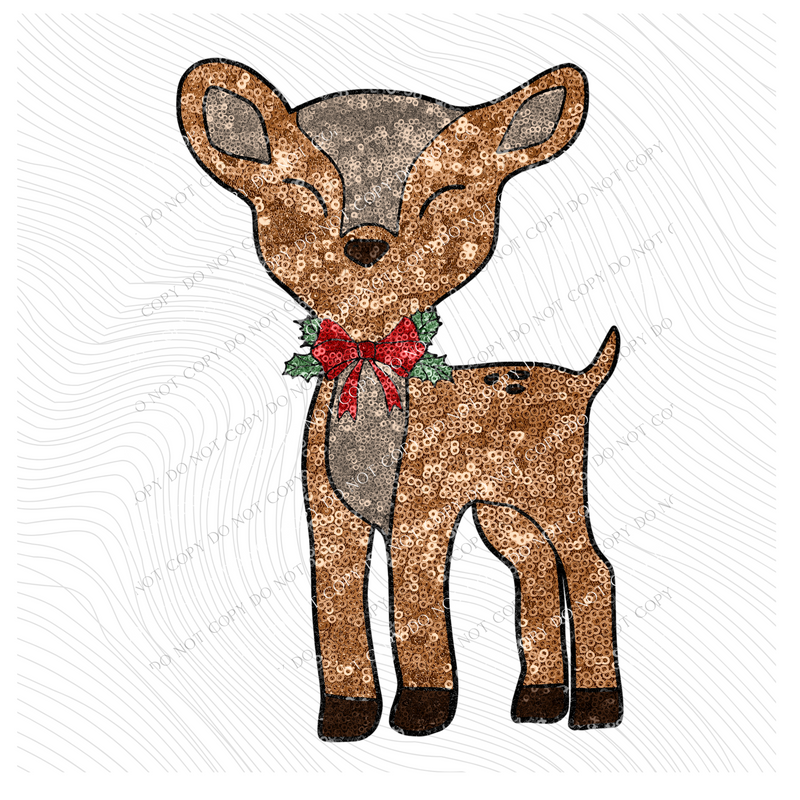 Cute Christmas Reindeer in Faux Sequin Digital Design, PNG