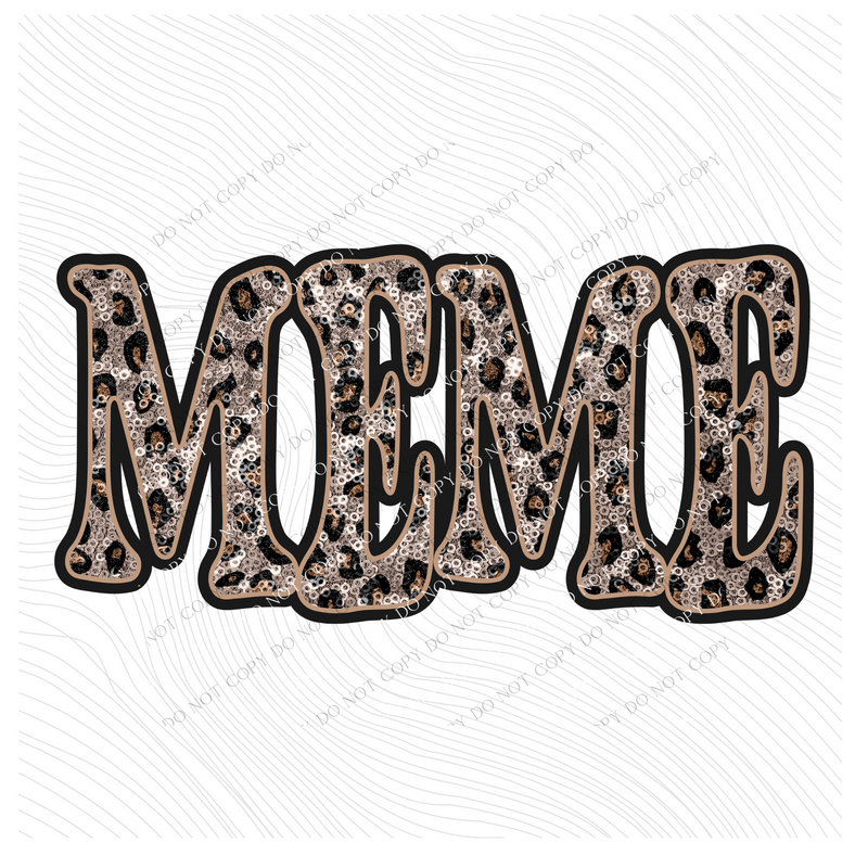 Meme Vintage Shadow Outline in Faux Sequin Leopard Digital Design, PNG Only