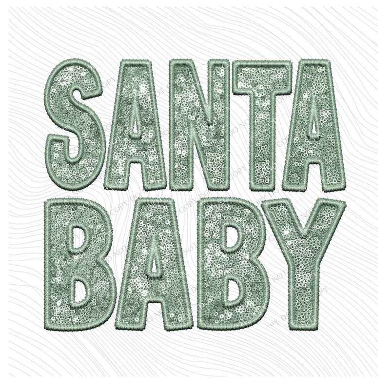 Santa Baby Faux Embroidery Sequin Light Green Christmas Digital Download, PNG