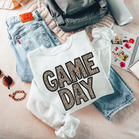 Game Day Leopard Embroidery & Script in Black and Leopard Digital Design, PNG