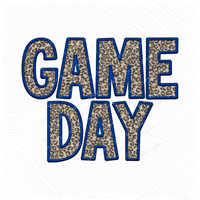 Game Day Leopard Embroidery & Script in Blue and Leopard Digital Design, PNG