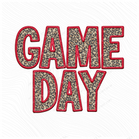 Game Day Leopard Embroidery & Script in Red and Leopard Digital Design, PNG