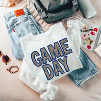 Game Day Leopard Embroidery & Script in Blue and Leopard Digital Design, PNG
