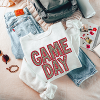 Game Day Leopard Embroidery & Script in Red and Leopard Digital Design, PNG