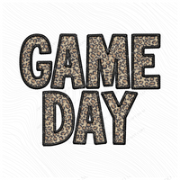 Game Day Leopard Embroidery & Script in Black and Leopard Digital Design, PNG