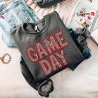 Game Day Leopard Embroidery & Script in Red and Leopard Digital Design, PNG