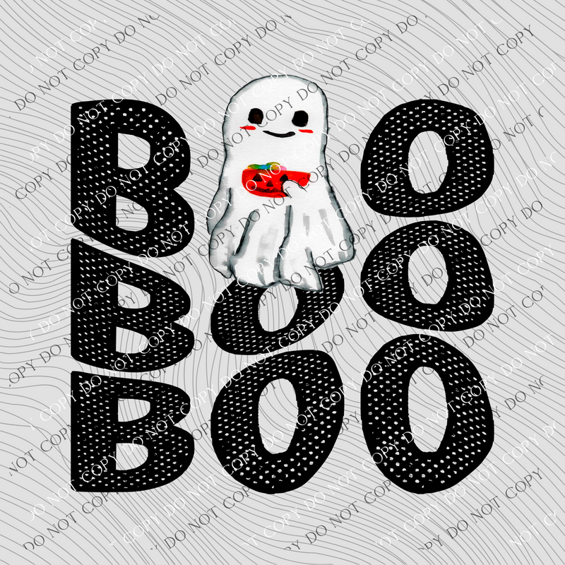 Boo Distressed Wavy Stacked Ghost Digital Design PNG, Black/White