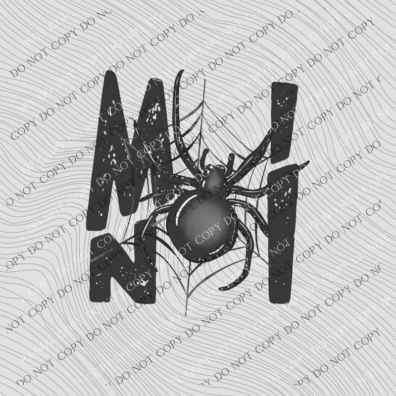 Mini Spider with Web Charcoal Distressed Digital Design, PNG