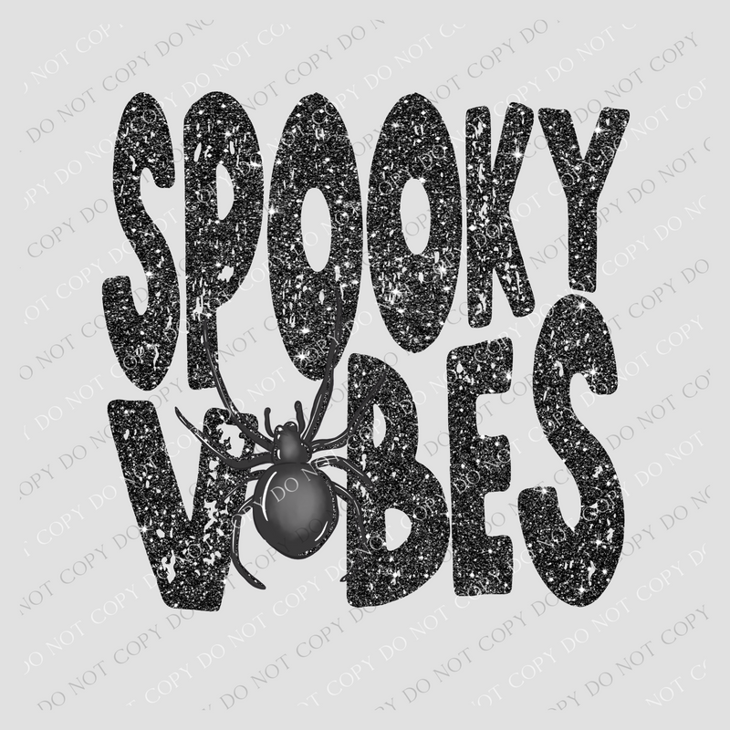 Spooky Vibes Spider Distressed in Charcoal Glitter Digital Design, PNG