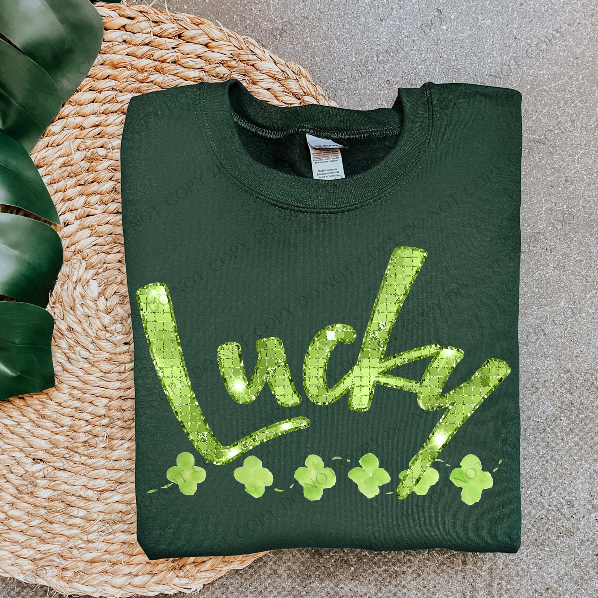 Lucky Green Glitter & Bling Curved Shamrock St. Patrick's Day Digital Design, PNG