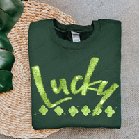 Lucky Green Glitter & Bling Curved Shamrock St. Patrick's Day Digital Design, PNG