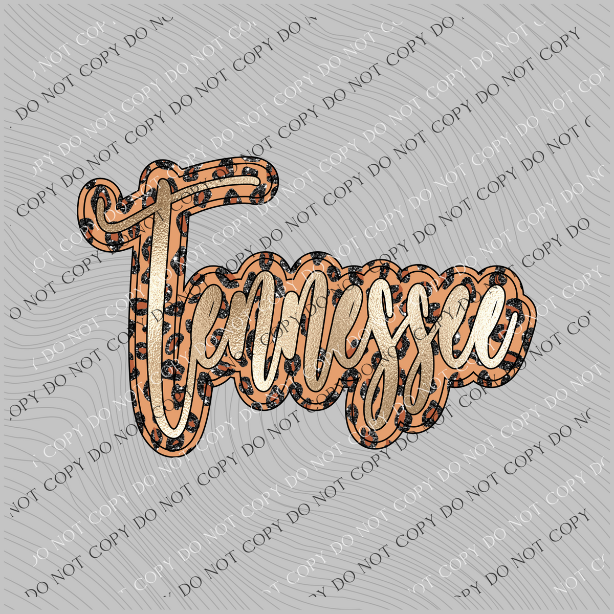 Tennessee Script Leopard Glitter and Foil PNG,  Digital Design