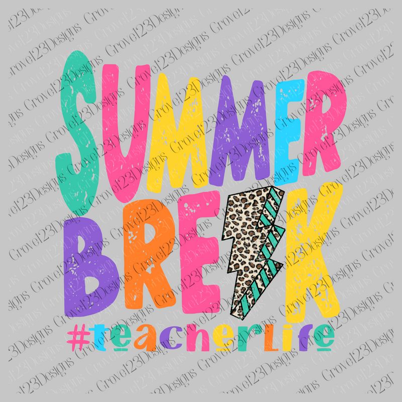 Summer Break #teacherlife Colorful Distressed Leopard Lightning Bolt