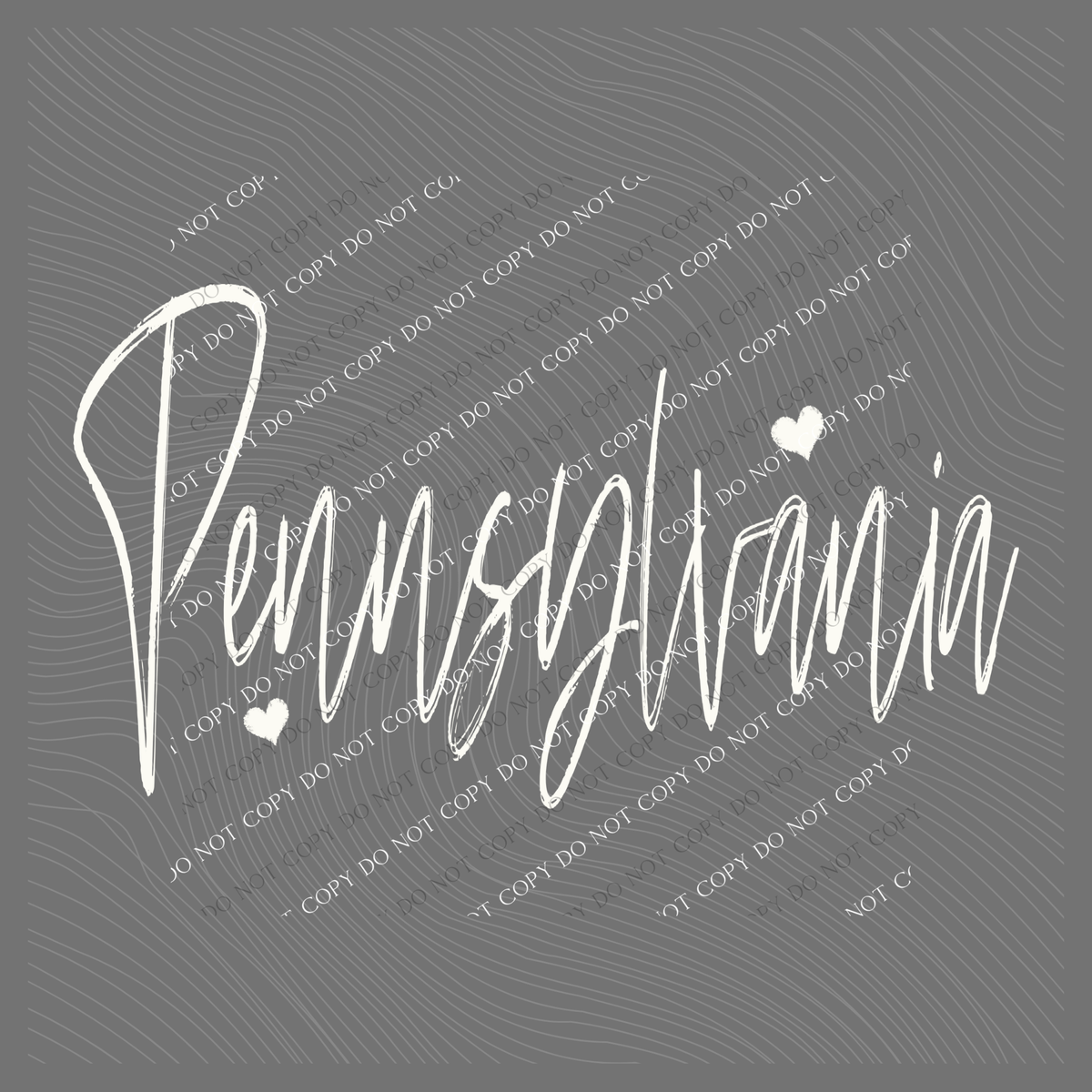Pennsylvania Sketched Script Hearts in Off-white Digital Design, PNG