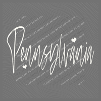 Pennsylvania Sketched Script Hearts in Off-white Digital Design, PNG