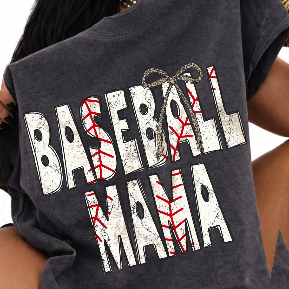 Baseball Mama Baseball Stitch Leopard Bow Doodle Distressed Digital Design, PNG