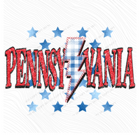 Pennsylvania Glitter with Foil Stars & Gingham Stitched Bolt in Red, White & Blue Patriotic Digital Design, PNG