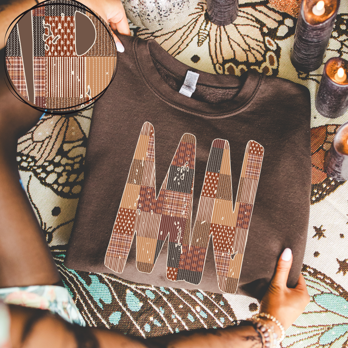 Minnesota MN Autumn Pumpkins Quilted Distressed Digital Design in Browns, PNG