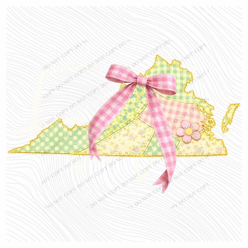 Virginia Spring Tones Quilted Faux State Patch with Bow Digital Design, PNG