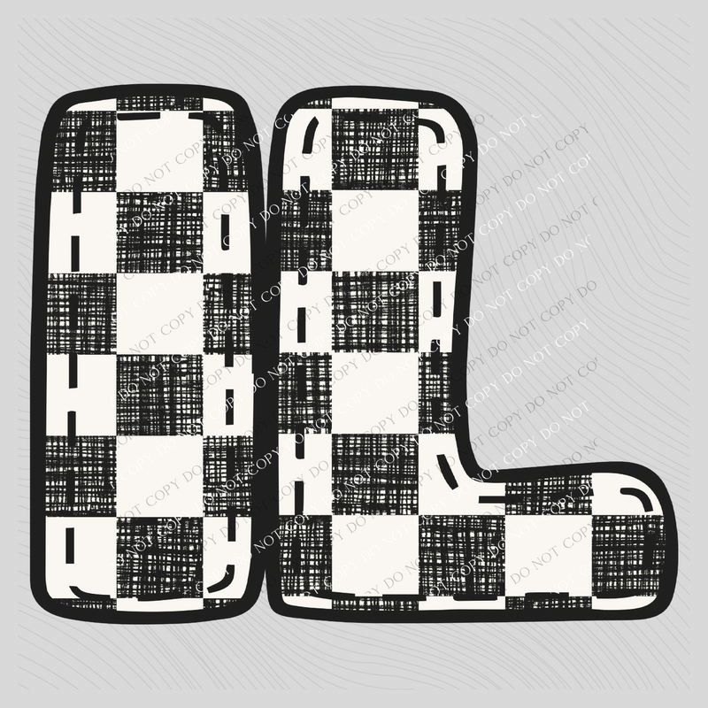 IL Illinois Bubble Stitch Distressed Checkers Black White Digital Design, PNG