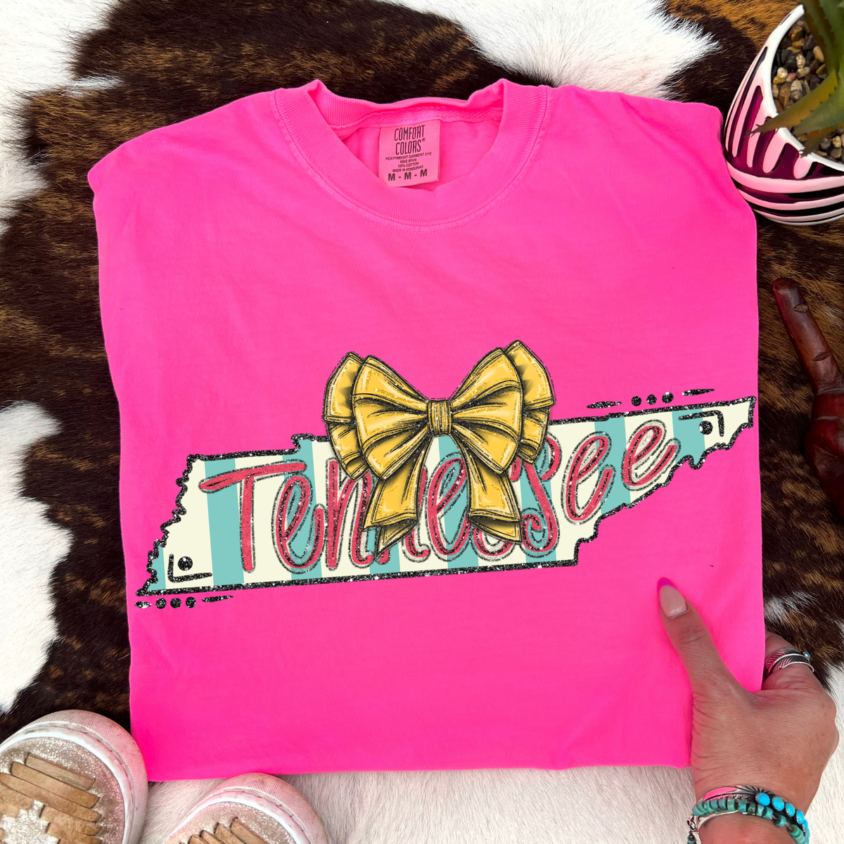 Tennessee Glitter Bow & Stripes Coquette Digital Design, PNG