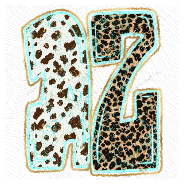 AZ Arizona Turquoise Glow Gold Foil Western Leopard & Cow Print Digital Design, PNG Only