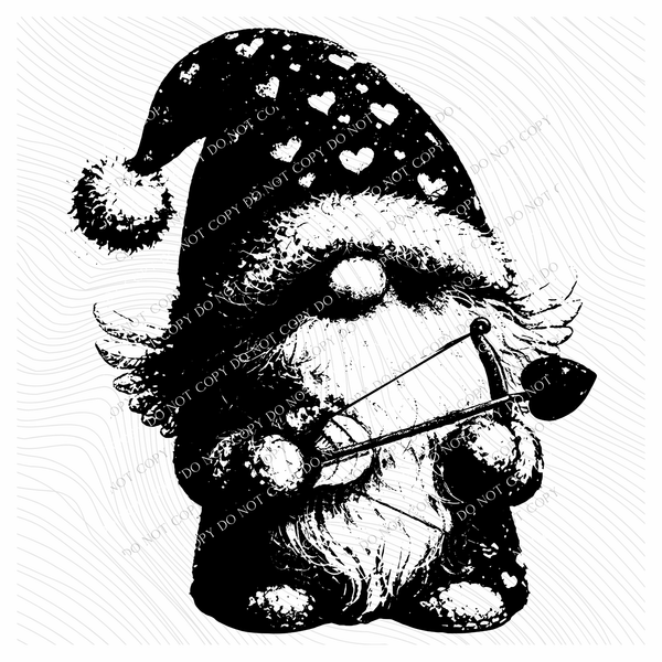 Valentine’s Heart Gnome Black Outline Digital Design, PNG