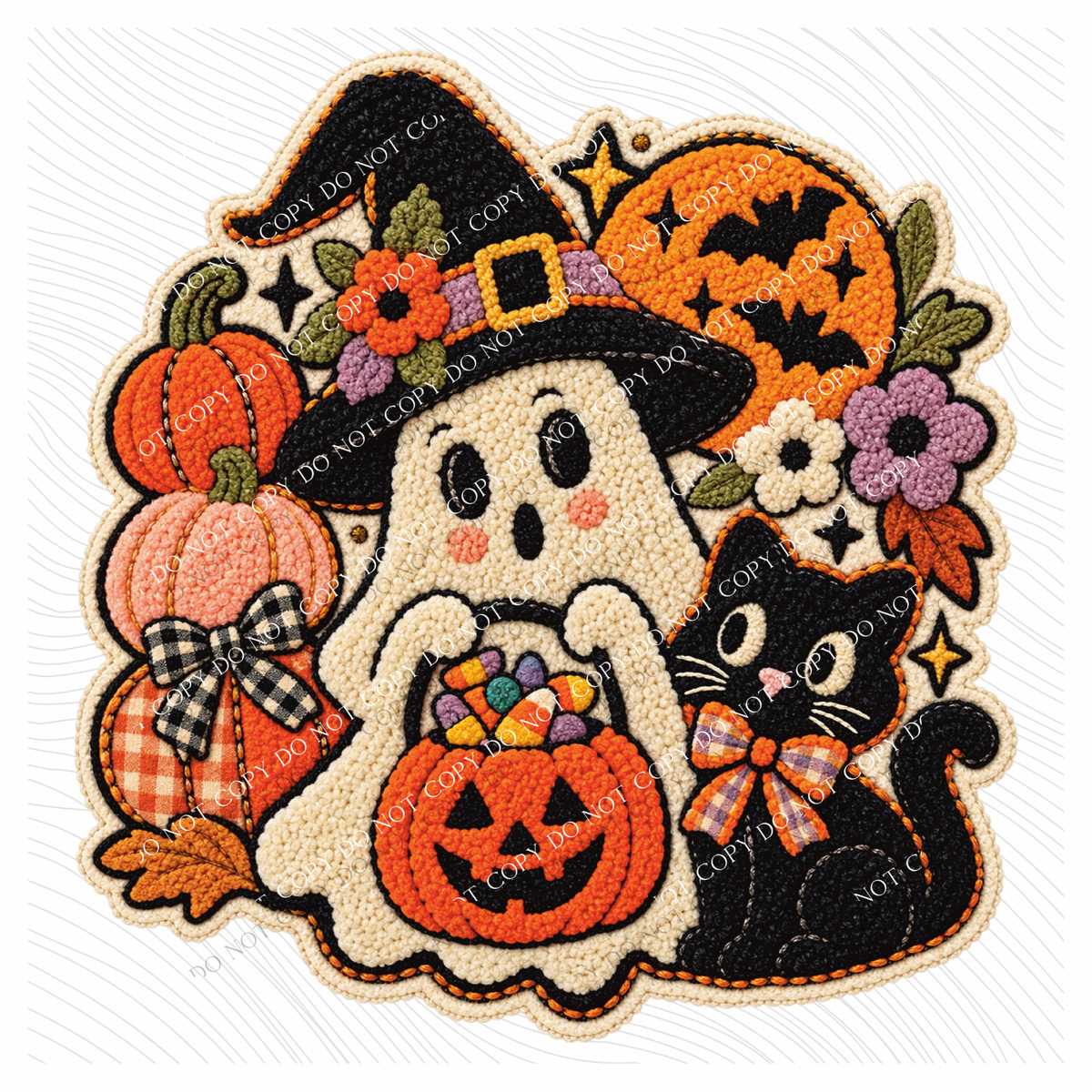 Trick or Treat Ghost Halloween Chenille Patch Digital Design, PNG