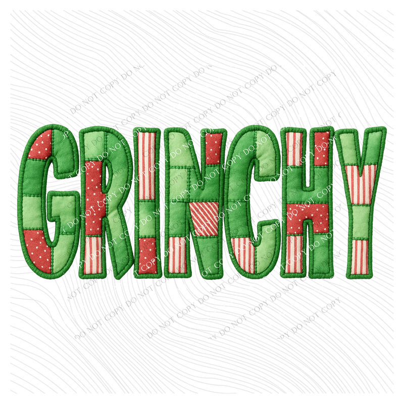 Grinchy Quilted 3D Faux Fabric Patch Digital Design, PNG