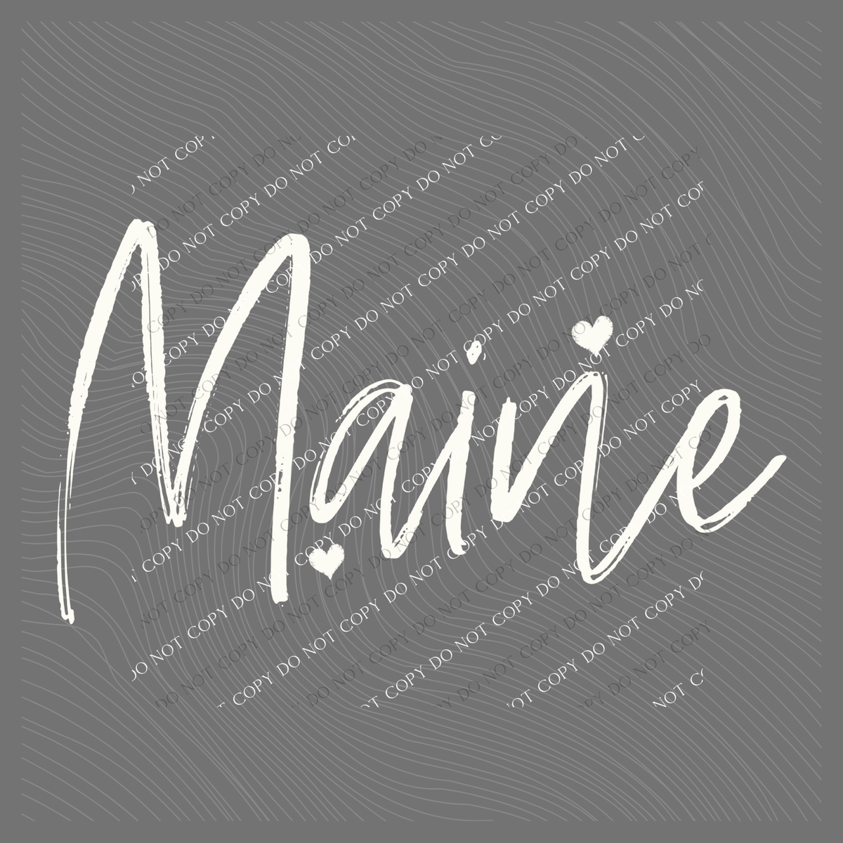 Maine Sketched Script Hearts in Off-white Digital Design, PNG
