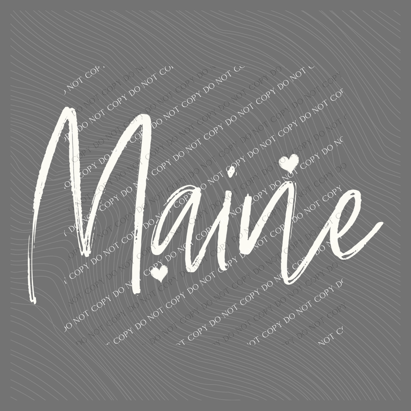 Maine Sketched Script Hearts in Off-white Digital Design, PNG