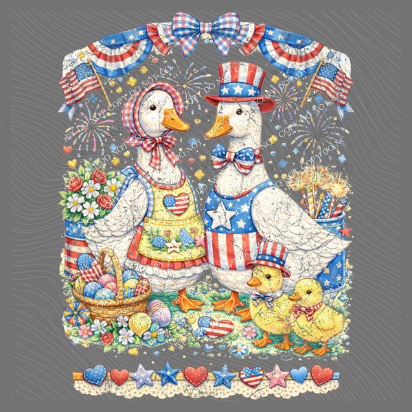 Patriotic 4th of July Gingham Goose Distressed Digital Design, PNG