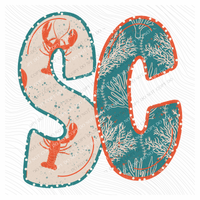 SC South Carolina  Lobster Coral Reef Polka Dot Outline Digital Design, PNG