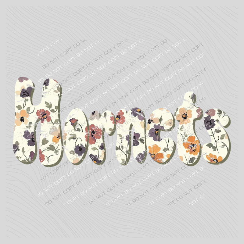 Hornets Floral Retro Shadow Distressed Digital Design, PNG