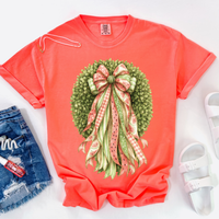 Watermelon Ribbon with Boxwood Wreath, Digital Design, PNG