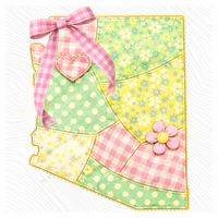 Arizona Spring Tones Quilted Faux State Patch with Bow Digital Design, PNG