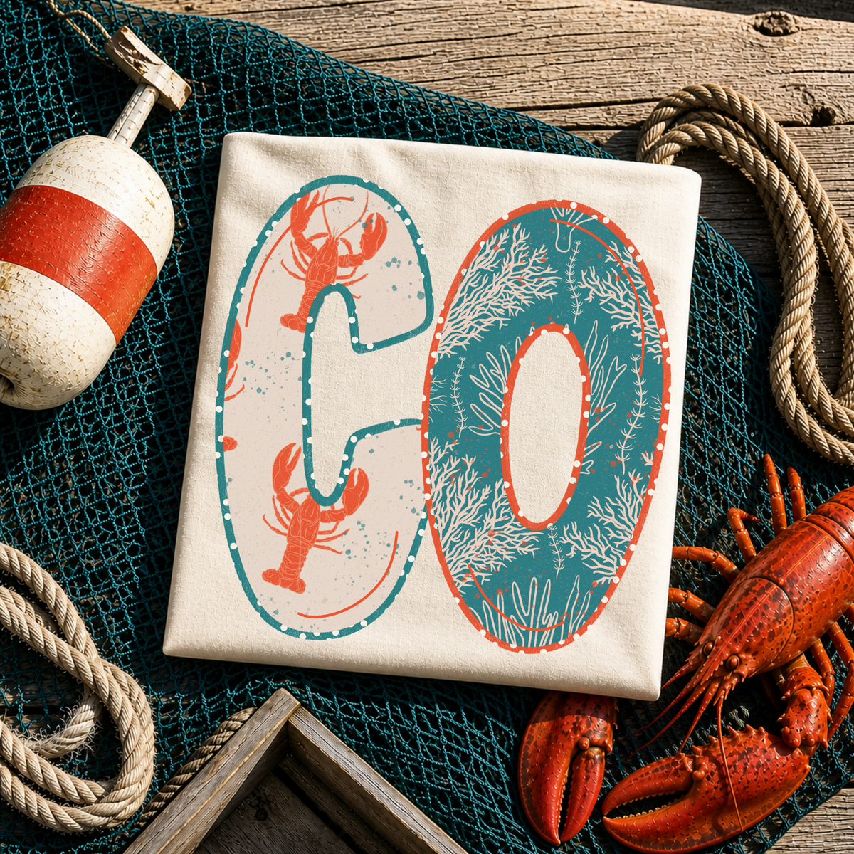 CO Colorado Lobster Coral Reef Polka Dot Outline Digital Design, PNG