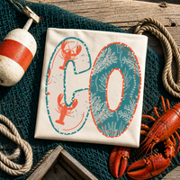 CO Colorado Lobster Coral Reef Polka Dot Outline Digital Design, PNG