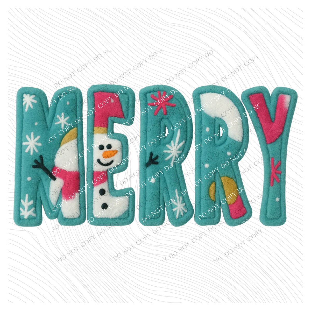 Merry Aqua & Pink 3D Embroidered Plush Christmas Digital Design, PNG