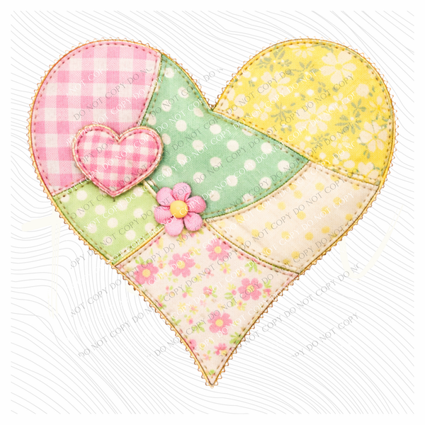 Heart Spring Tones Quilted Faux Patch Digital Design, PNG