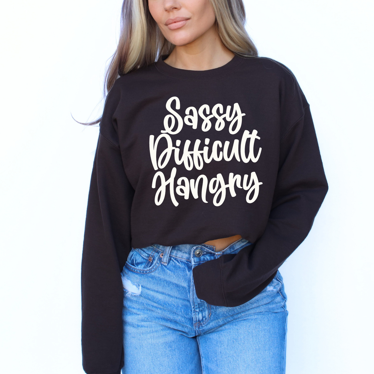 Sassy Difficult Hangry Script in Off-white Digital Design, PNG