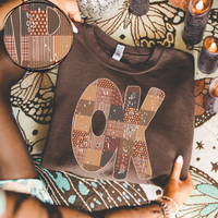 Oklahoma OK Autumn Pumpkins Quilted Distressed Digital Design in Browns, PNG