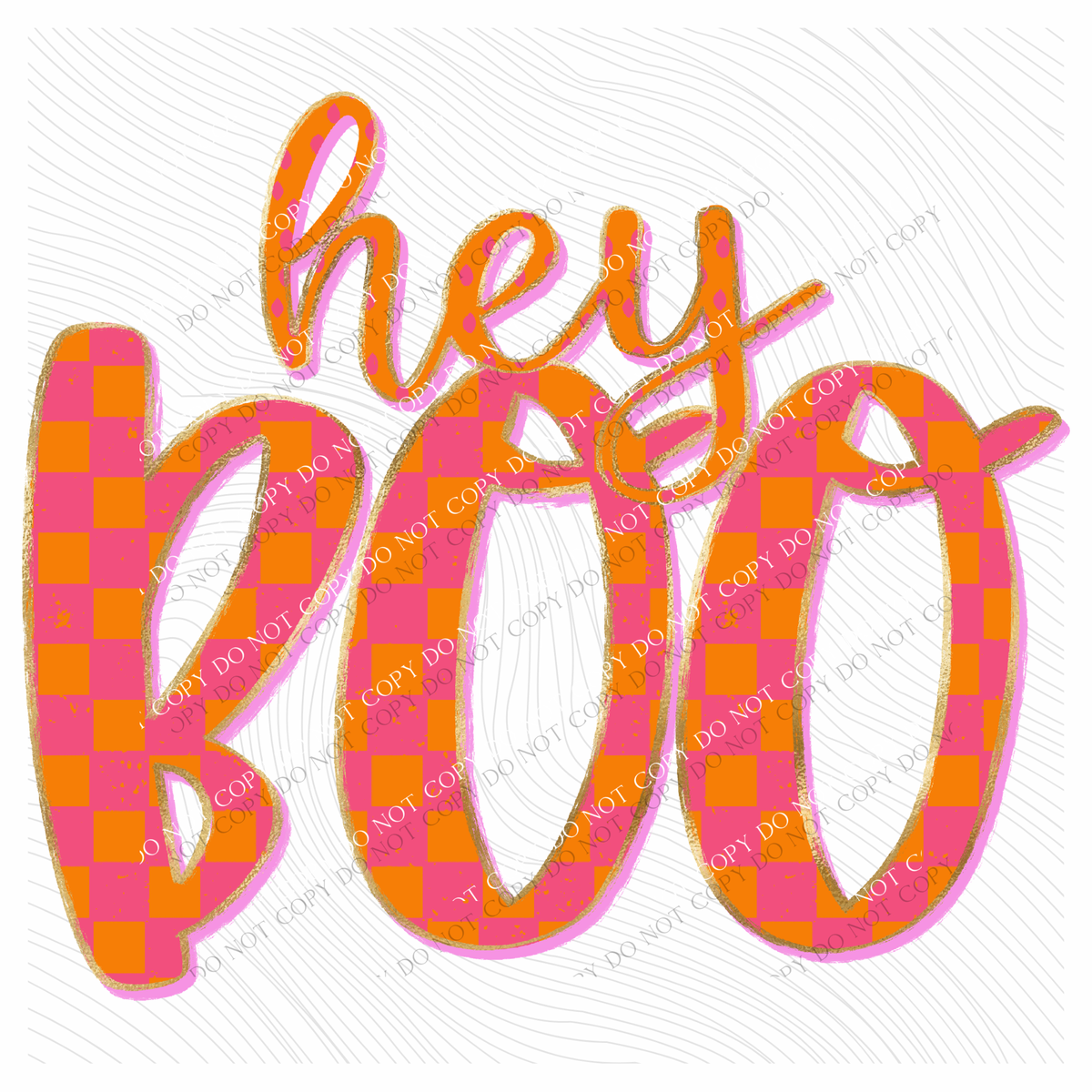 Hey Boo Checkers, Dots & Foil in Orange and Pink Digital Design, PNG