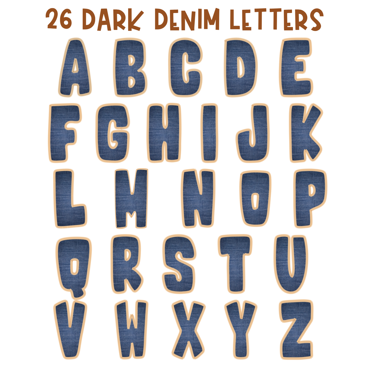 Denim & Gingham Stitched Alphabet Set | PNG Alphabet Letters Only
