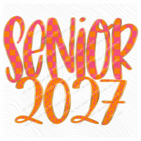 Senior 2027 Checkers, Dots & Foil in Orange and Pink Digital Design, PNG